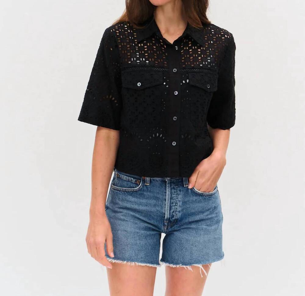 NEW SIX/FIFTY women's tove eyelet double pocket top in black